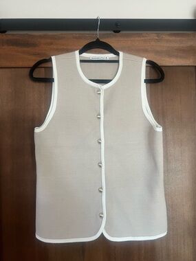 Abercrombie & Fitch Beige Knit Button-Front Vest with White Trim (Gold Hardware)